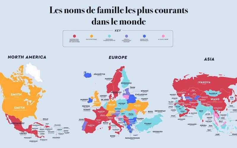 Une carte fascinante révèle les noms de famille les plus courants dans tous les pays