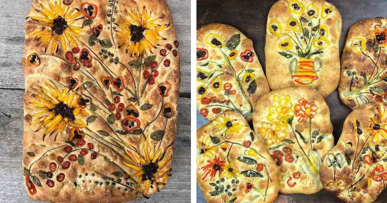 Il utilise le pain Focaccia comme toile pour un art